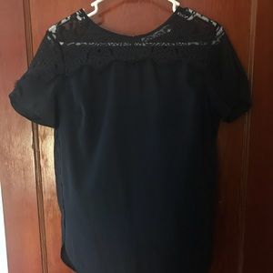 Navy blue silky lace shirt